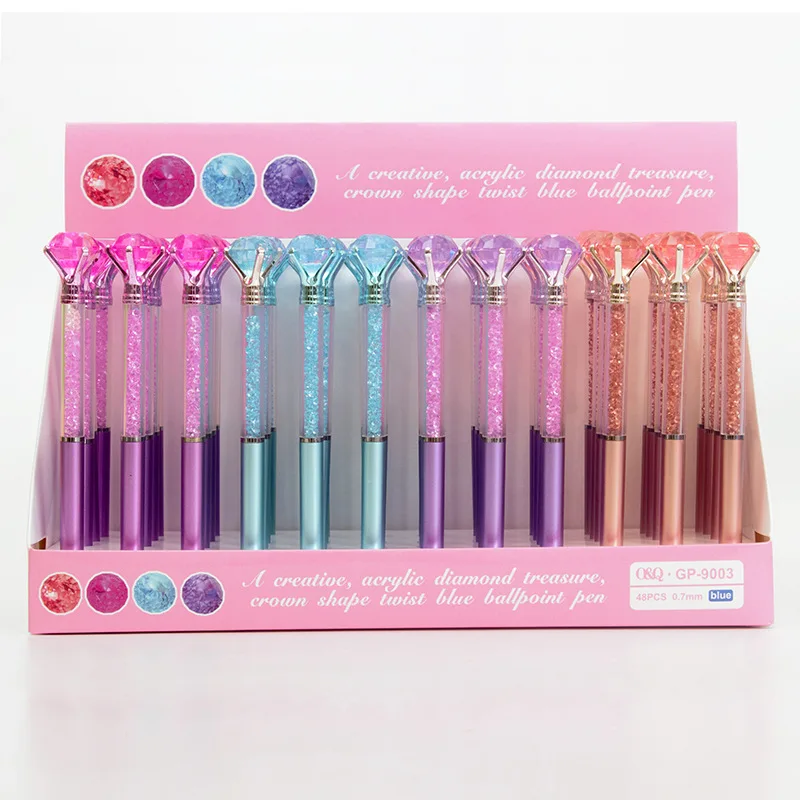 48PCS Cross-border Creative Crystal Diamond Ballpoint Pen Ins Premium Uv Plated Metallic Color Signature 0.7mm Blue Pen