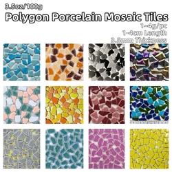 3.5oz/100g Polygon Porcelain Mosaic Tiles DIY Craft Ceramic Tile Mosaic Making Materials 1-4cm Length,1~4g/pc,3.5mm Thickness