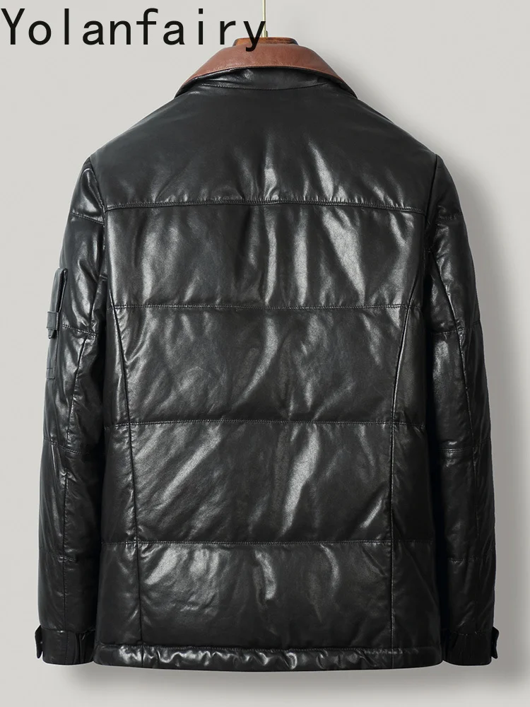 YOLANFAIRY Genuine Sheepskin Leather Down Jacket Winter Contrasting Color Short Down Coat Stand Collar Warm Puffer Jackets 6XL