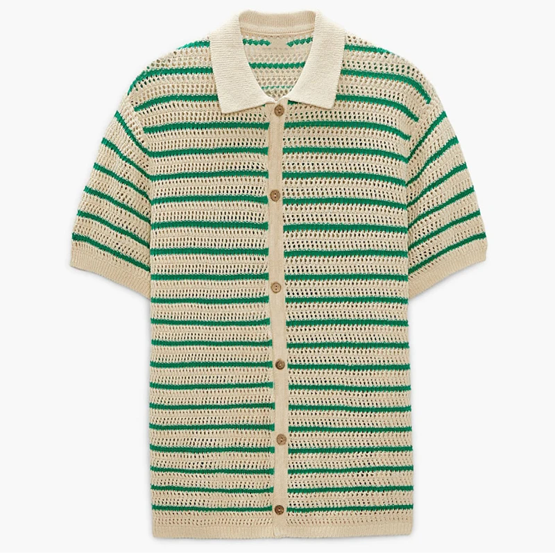 Sweater Shirts Men Knitted Short Sleeve Turn-down Collar Button Knit Shirt Mens Summer Vintage Striped Knitting Cardigan Shirts