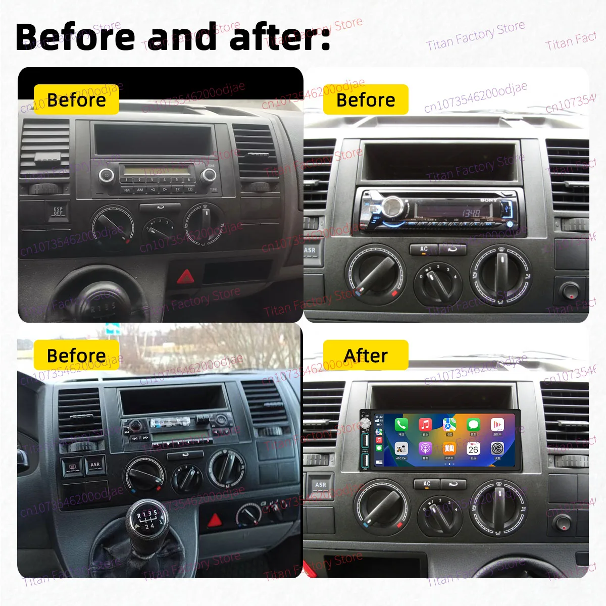 Carplay Autoradio Android Car Multimedia for VW Volkswagen Caravelle 5 Transporter Multivan T5 2004-2009 6.86