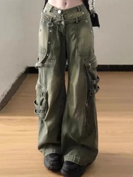 Jeans Cargo verdi Vintage da donna Y2k anni '90 pantaloni larghi estetici in Denim dritto 2000s Harajuku pantaloni larghi da Cowboy vestiti