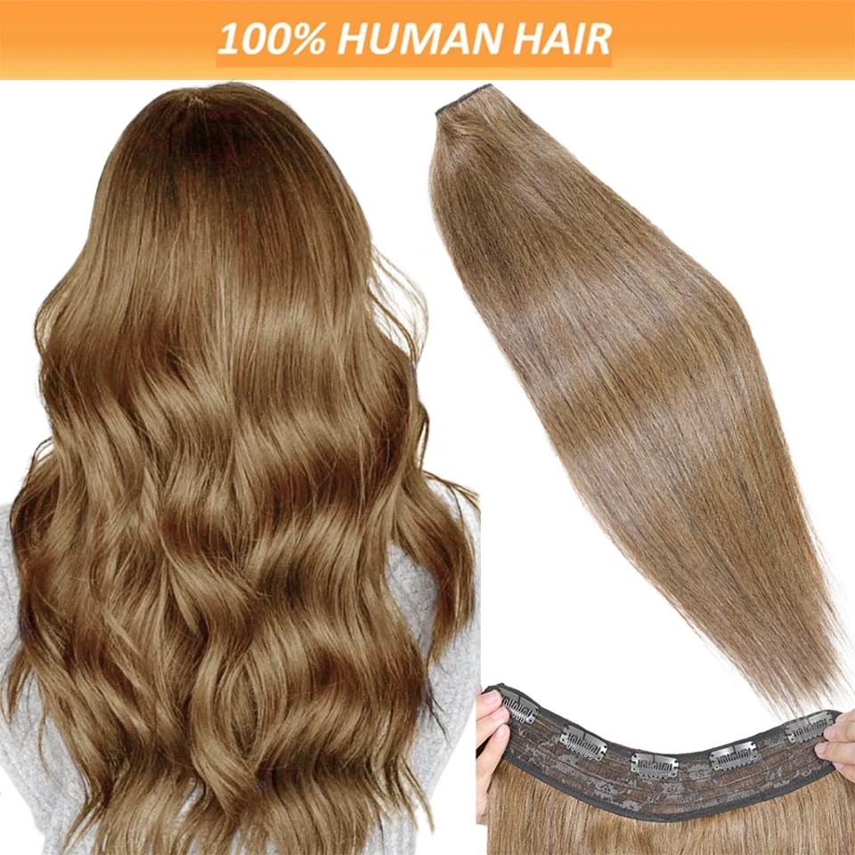 

# 6-цветная прямая заколка в цельном наращивании человеческих волос с 5 зажимами, 5 шт./компл., бразильские человеческие волосы Remy, наращивание человеческих волос