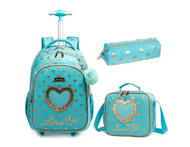 School Rolling Backpack, 16 inch Water Resistant Wheeled Laptop Backpack Overnight Girls Computer Bag Trolley Suitcase For Girl