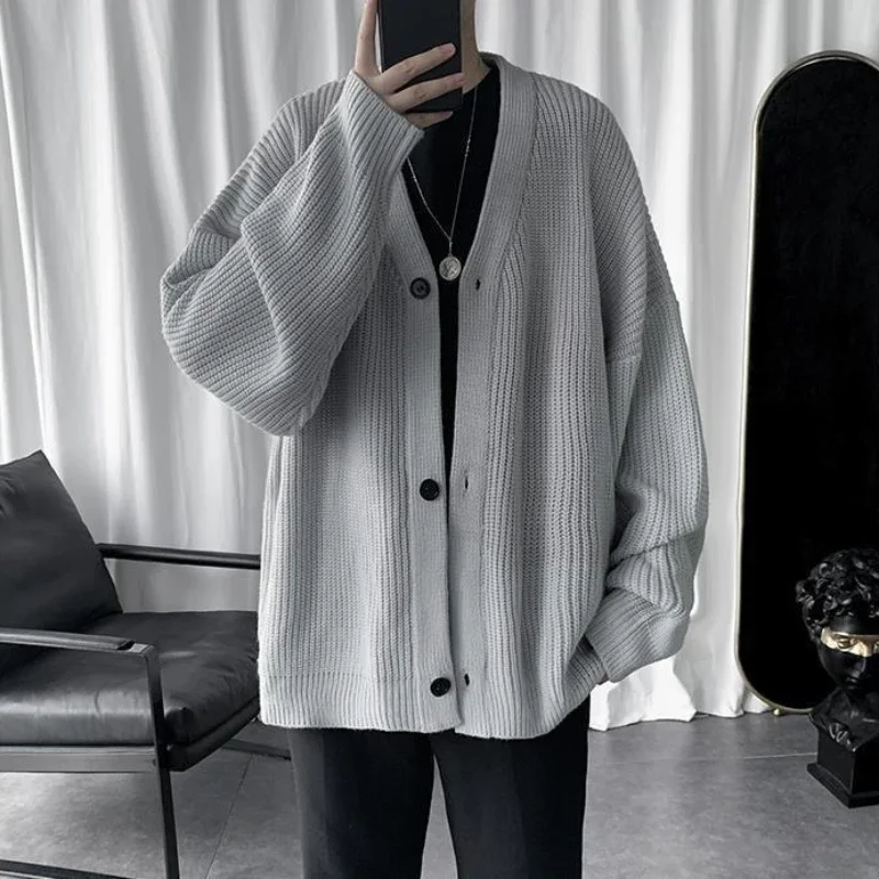 Man Clothes Black V Neck Cardigan Knitted Sweaters for Men Y2k Streetwear Spring Autumn Ugly Plus Size 90s Vintage Wool Fun Tops