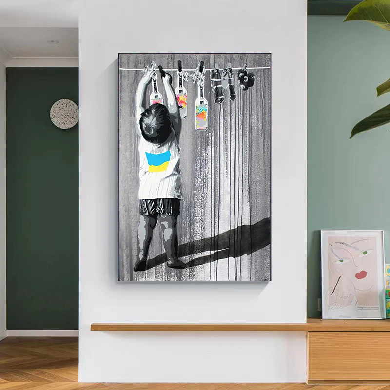 1pc frameless Banksy Graffiti Art Canvas Painting Street Pop Wall Art Posters and Prints Canvas Wall Art Pictures for Living Roo