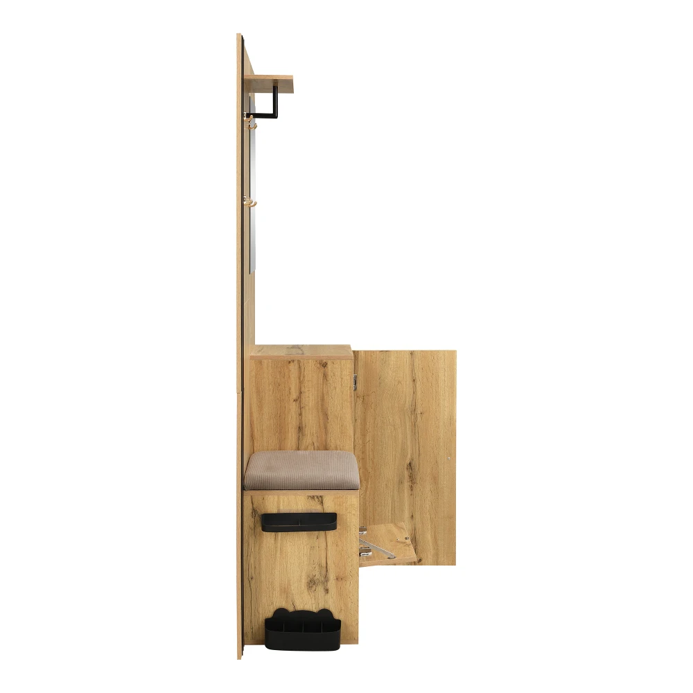 Kleiderschrank-Set, kompakter Flur-Kleiderschrank mit Spiegel und Kissen mit schwarzem Zierstreifen, Regal, Flur-Kleiderschrank, Schuhschrank – Detail 15