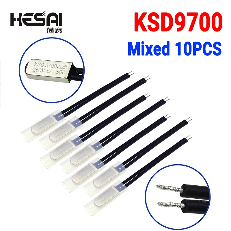 10PCS KSD9700 250V 5A 15~155 Degree Bimetal Disc Temperature Switch Normal Close Closed Thermostat Thermal Protector Centigrade