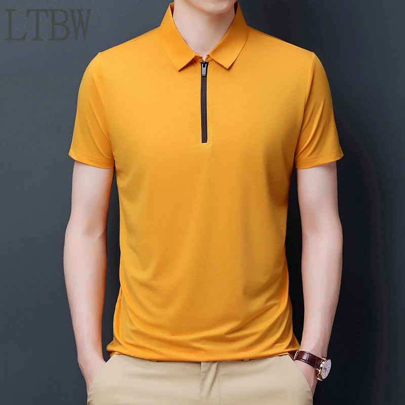 Polyester Fiber Solid Color Men's Short Sleeve T-shirt Company Uniform Polo Shirt Slim Fit Lightweight Breathable Zip Features