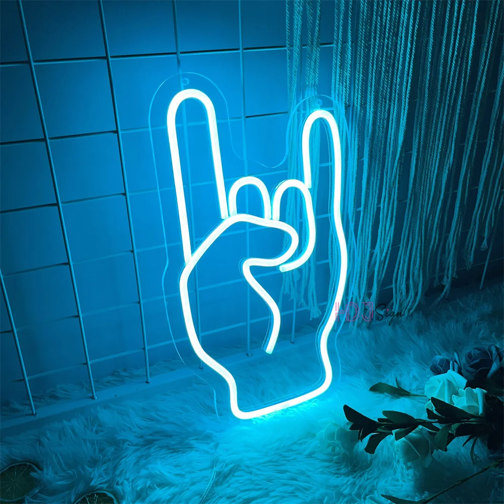 Rock Hand LED insegne al Neon luci per Party Bar Studio incandescente luci notturne a LED segno DJ Music Wall Decor Game Bar Party lampade al Neon