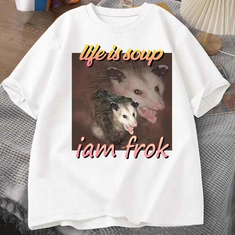 Life Is Soup I Am Fork Possum T-shirt Men Cotton Short Sleeve Tee Shirt Unisex Men Clothing Printed T Shirt Cotton Oversize Tops