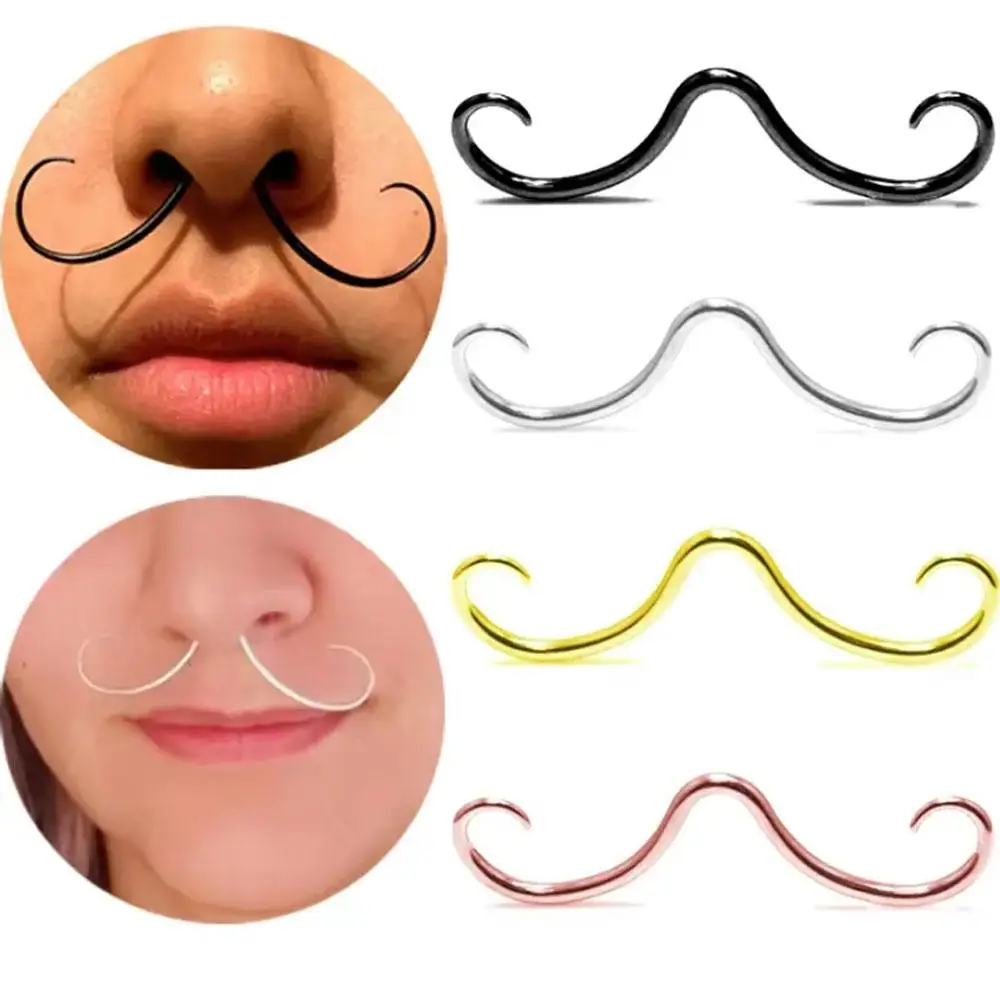 1Pcs Stainless Steel Mustache Nose Ring For Men Nose Septum Ring Body Piercing Fashion Jewelry Color Selection For Woman
