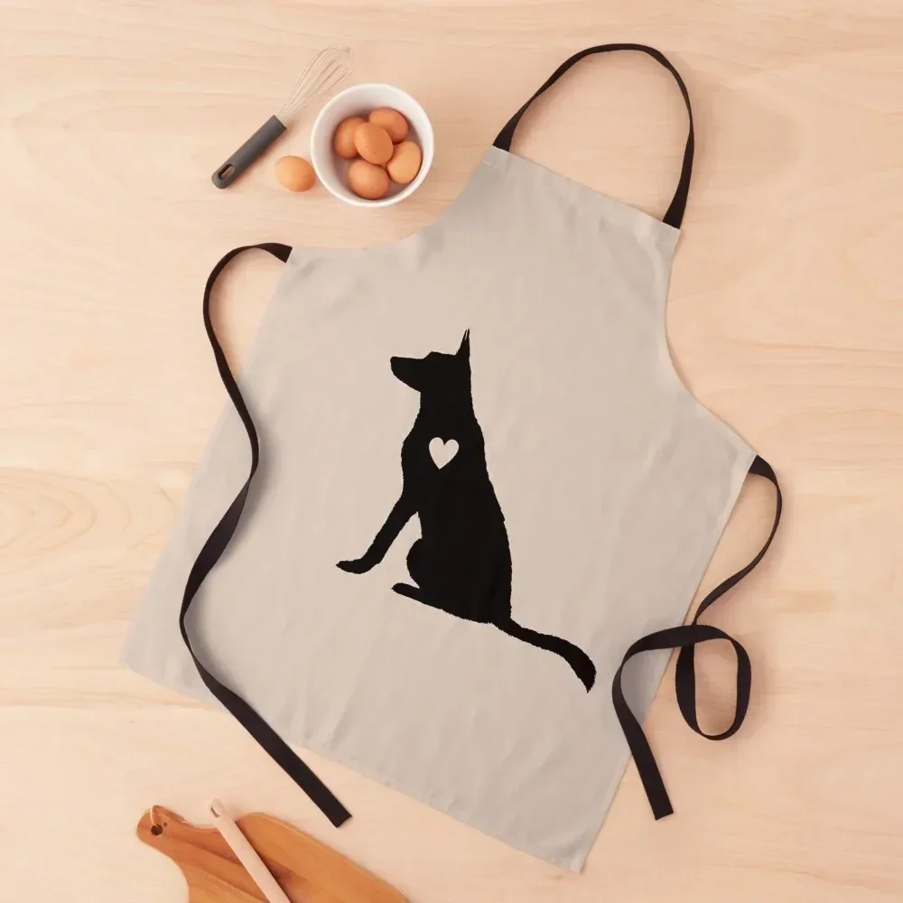 

German Shepherd Black Silhouette Heart Dog Love Cute Apron Women's Dress kindergarten teacher with pockets Apron