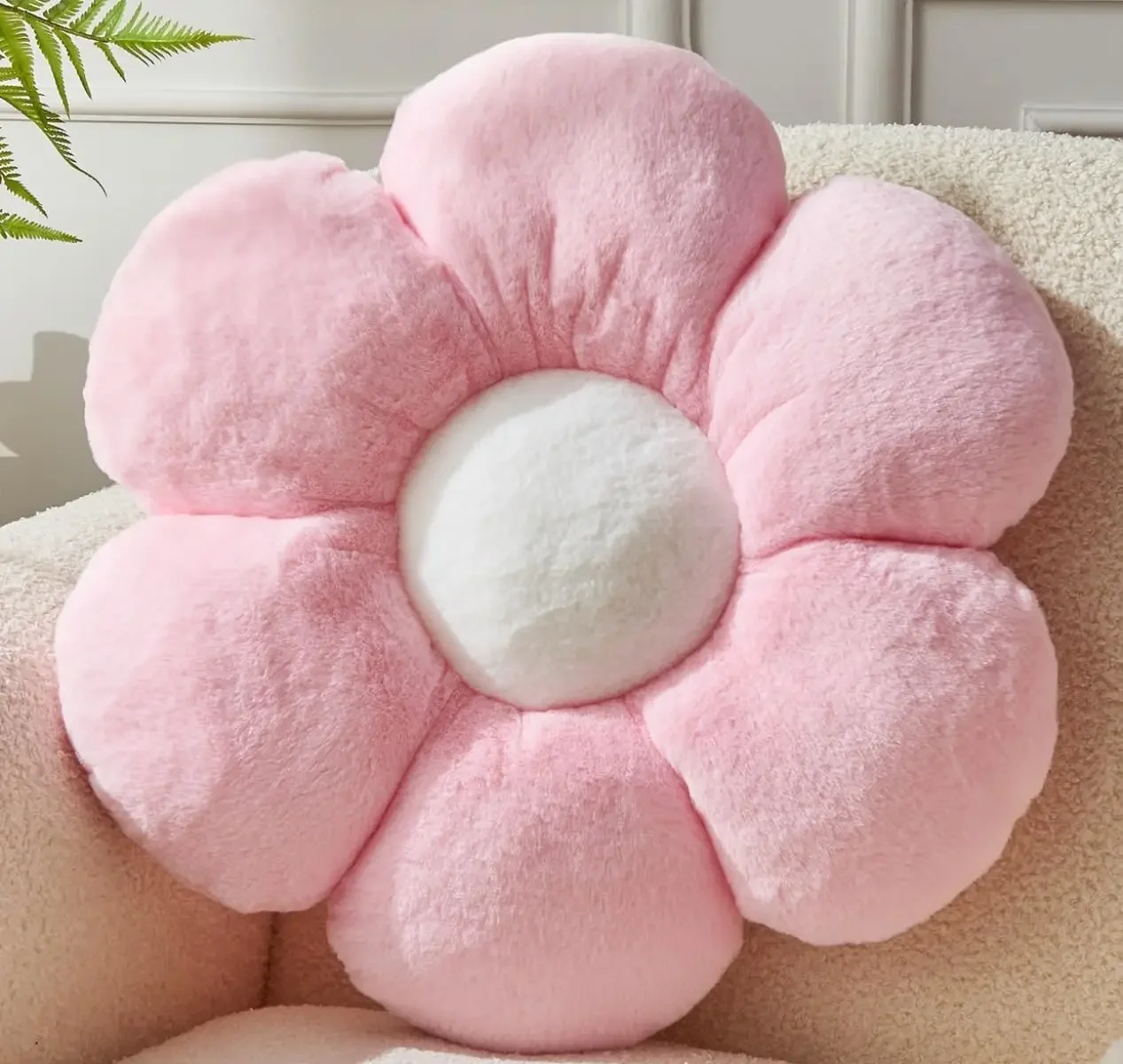 

Daisy Flower Pillow, 15.7In Fluffy Throw Cushion for Sofa Bed Decor in Pink Green Purple White
