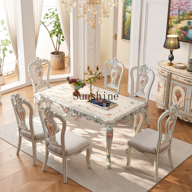 

New rectangular painted rose French home restaurant high-end dining table 6-person chair set