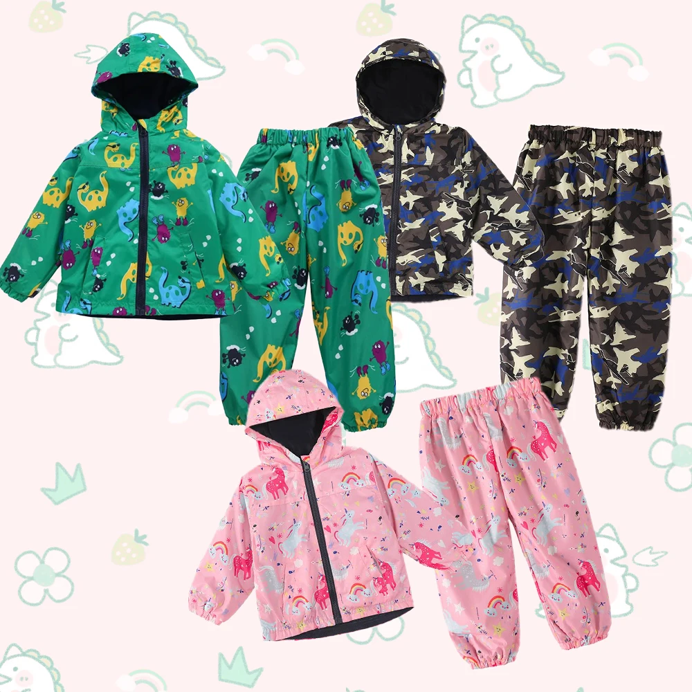 

Children Unicorn Raincoat Long Sleeve Coat+Pants 2pcs Sets for Boy Girls Outfits Waterproof Hooded Suit Jacket & Pants Outwear