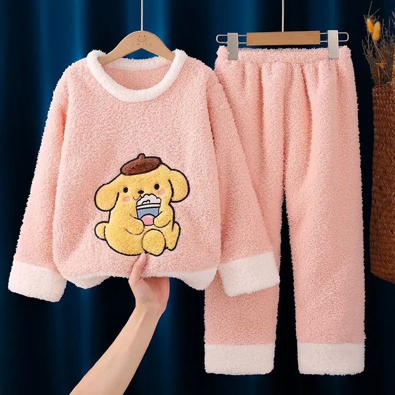 

My Melody PomPomPurin Anime Kawaii MINISO Nightwear Shirt Pants Cute Kuromi Pochacco Coral Children Homewear Clothing Gifts Toys