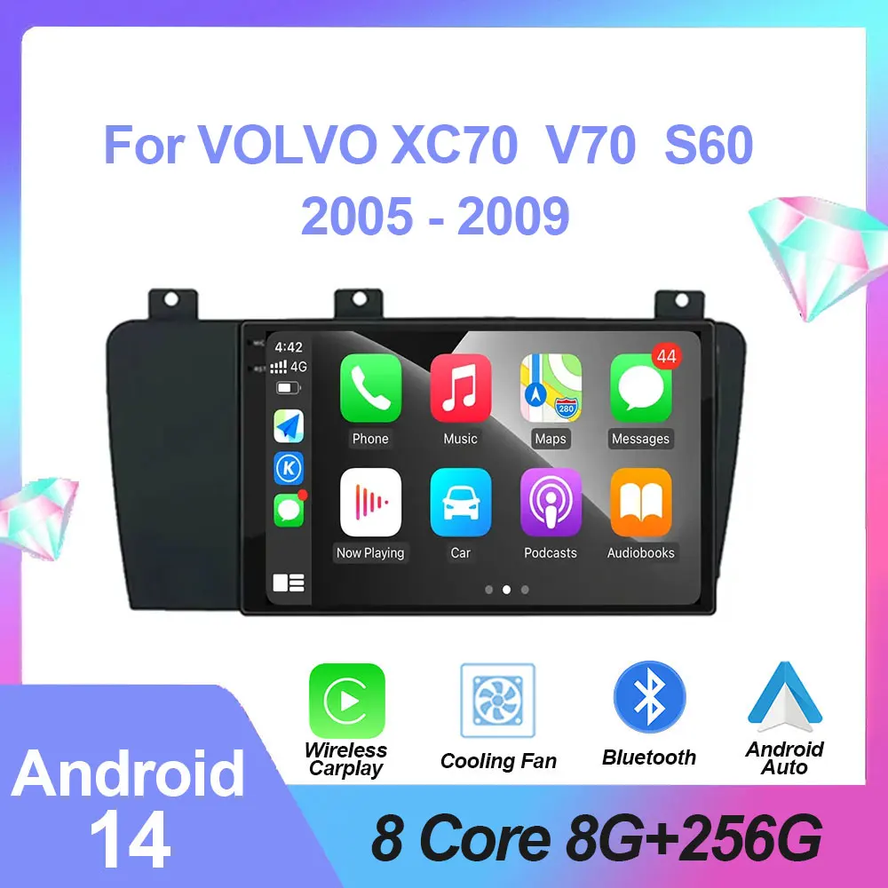 

7'' IPS DSP Head Unit Android 14 4G Lte Car Video Player Radio Multimedia GPS Navigation For VOLVO XC70 V70 S60 2005 - 2009