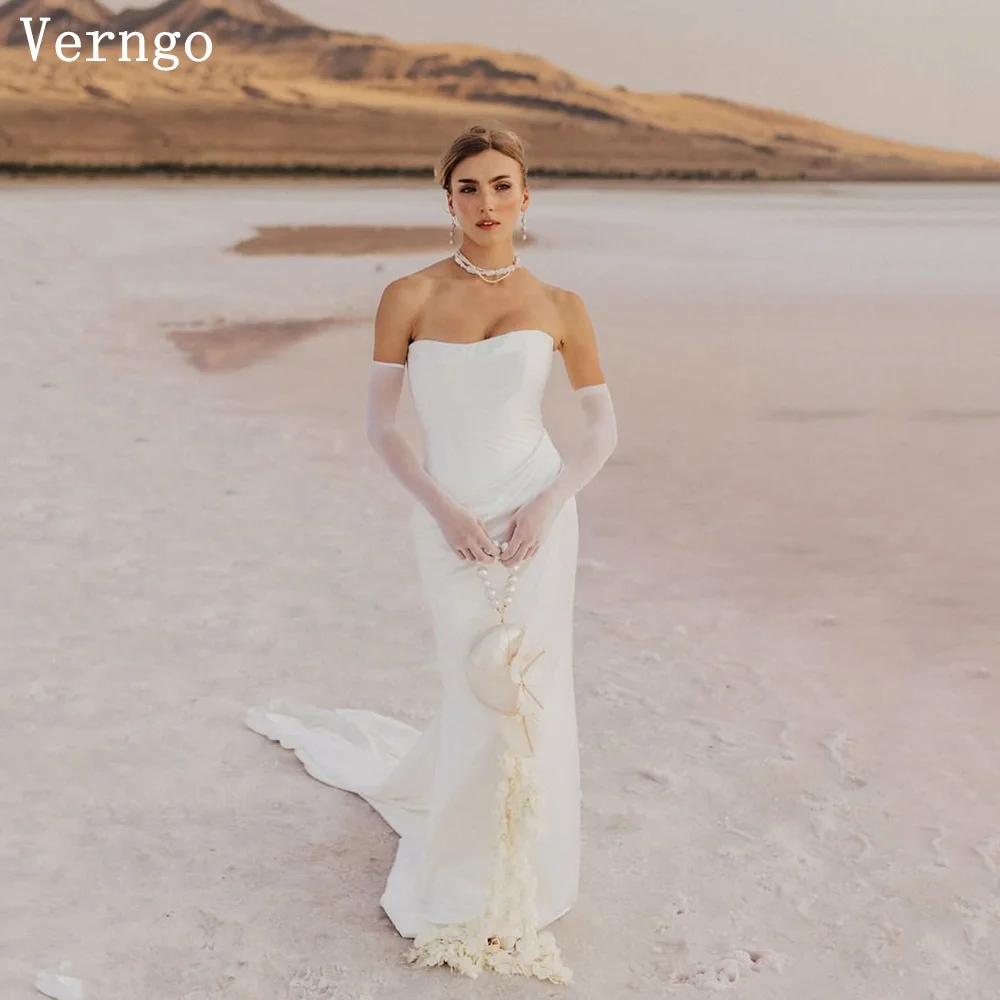 

Verngo Simple A Line Wedding Dress Strapless Mermaid Bridal Gowns Sweap Tain Women Elegant Beach Bride Dresses Customized
