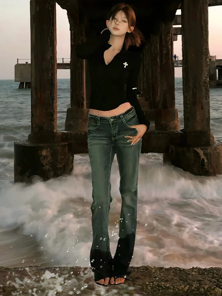 

Retro Wa Slim Straight Jeans High Waist Men Women Sle Micro Flare American High Street Vibe Denim Jeans Low Waist Button ...