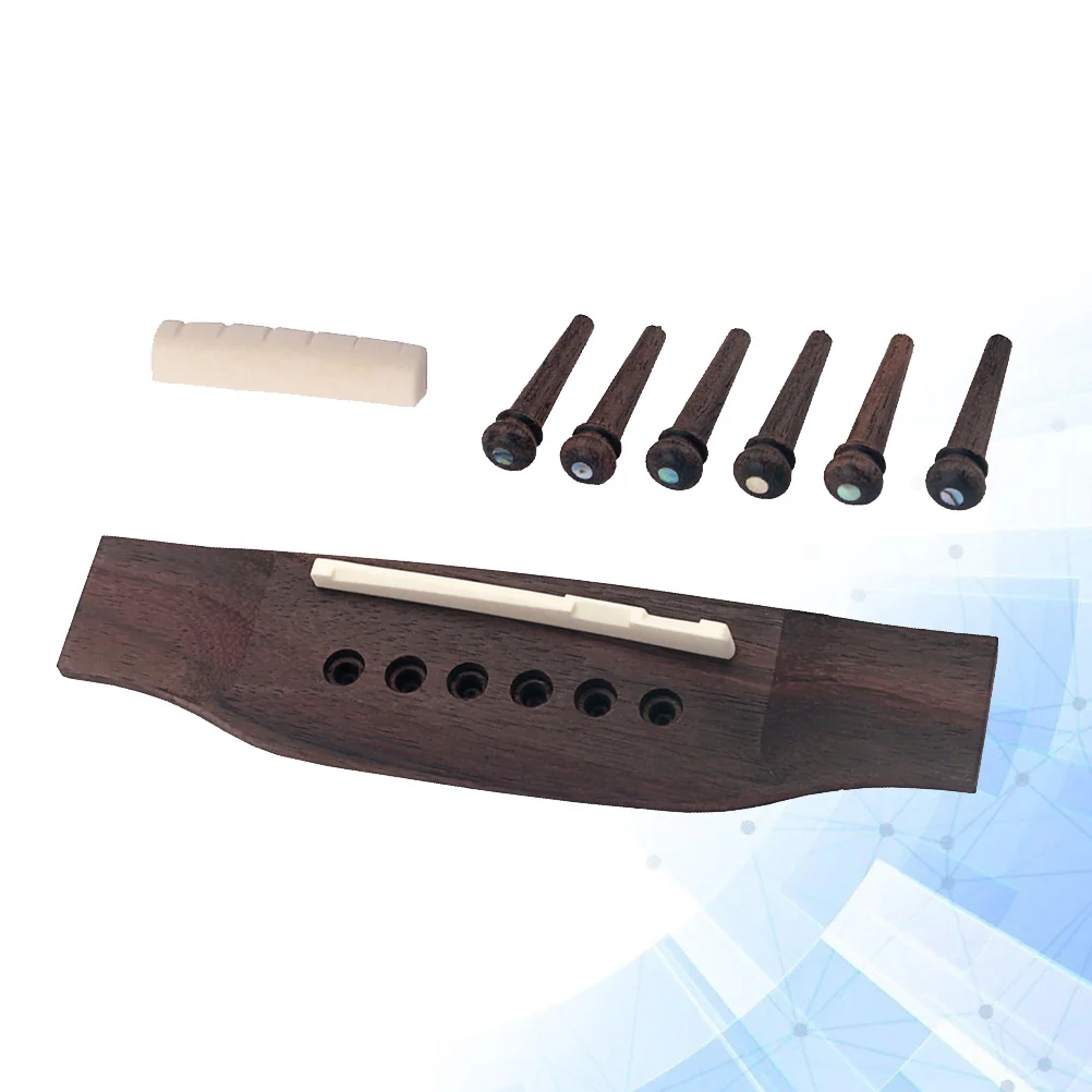 

1Set Professional Rosewood Acoustic Guitar Bridge 6 Wooden Bone Saddle Nut Accessory Coffee Color Durable Lightweight Portable