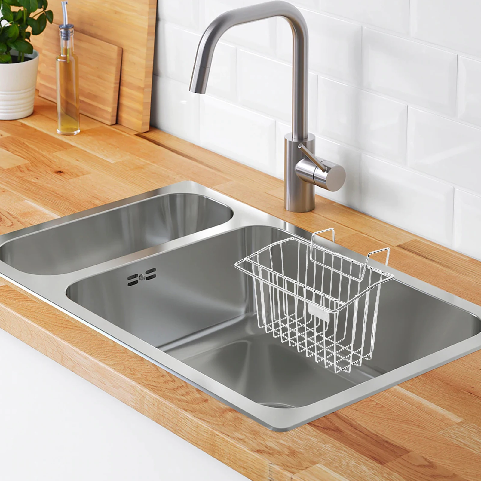 

Stainless Steel Hanging Sink Basket Corrosion Resistant Multi Functional Kitchen Organizer Sink Sponge Drainer Rack