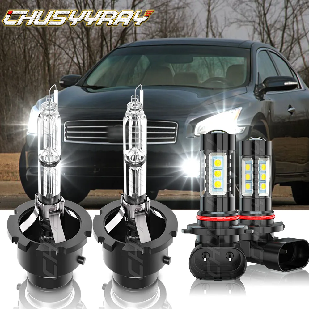 

CHUSYYRAY Car Lights 6000K D2S H11 HID Xenon Headlight Bulbs LED Fog Light Car Combo Compatible For Nissan Maxima 2007 2008