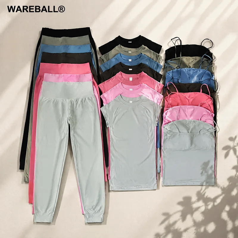 WAREBALL Yoga Set Female 2‑Piece Workout Gym Outfit Longline Strappy Top And Leggings Pilates Training Fitness Sportswear Suit