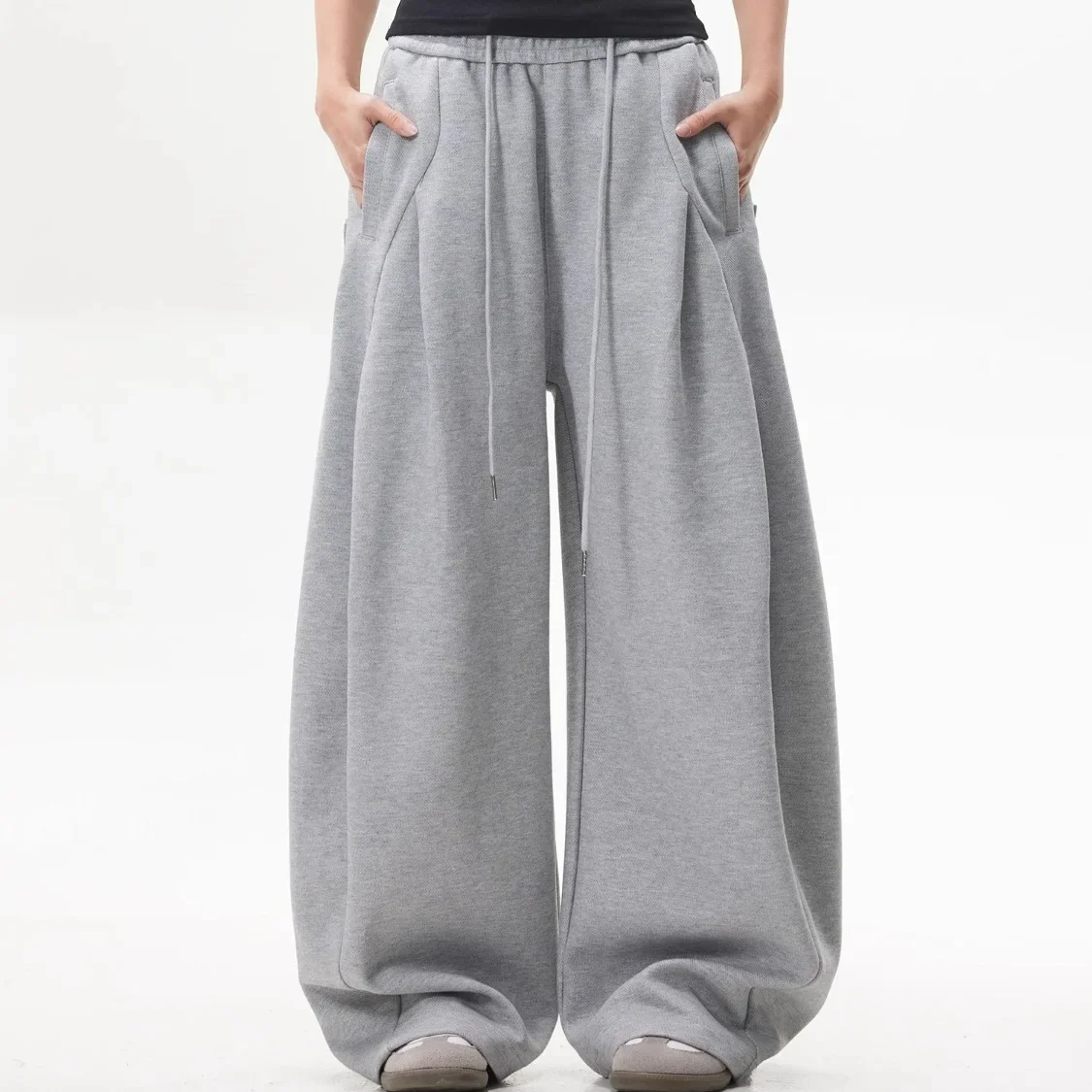 2025 جديد رمادي تفكيك تصميم سراويل تقليدية رياضي واسعة الساق Sweatpants للجنسين بسيط فضفاض صالح للرجال والنساء