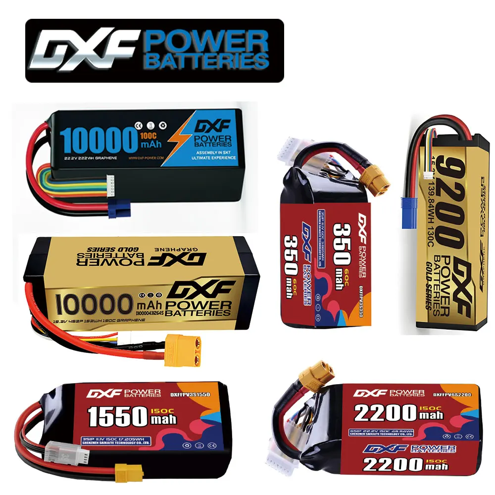 DXF Lipo batterie 2S 3S 4S 6S 10000mAh 9200mAh 6500mAh 7000mAh 350mAh 380mAh 550mAh 1550mAh 2200mAh pour voiture FPV quadrirotor Drone