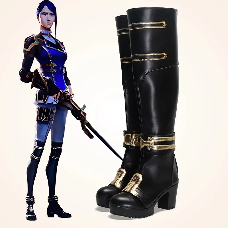 

LOL Anime Arcane2 Caitlyn Kiramman Cosplay Shoes Long Boots Caitlyn Cosplay Enforcer Outfit Cupcake Cait Sprout For Halloween