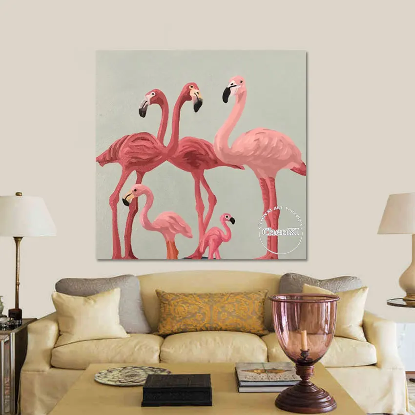 Kids Room Wall Decoration Cartoon Canvas Oil Painting Wall Decor Poster Family Red-crowned Cranes Picture Art Nordic Artwork