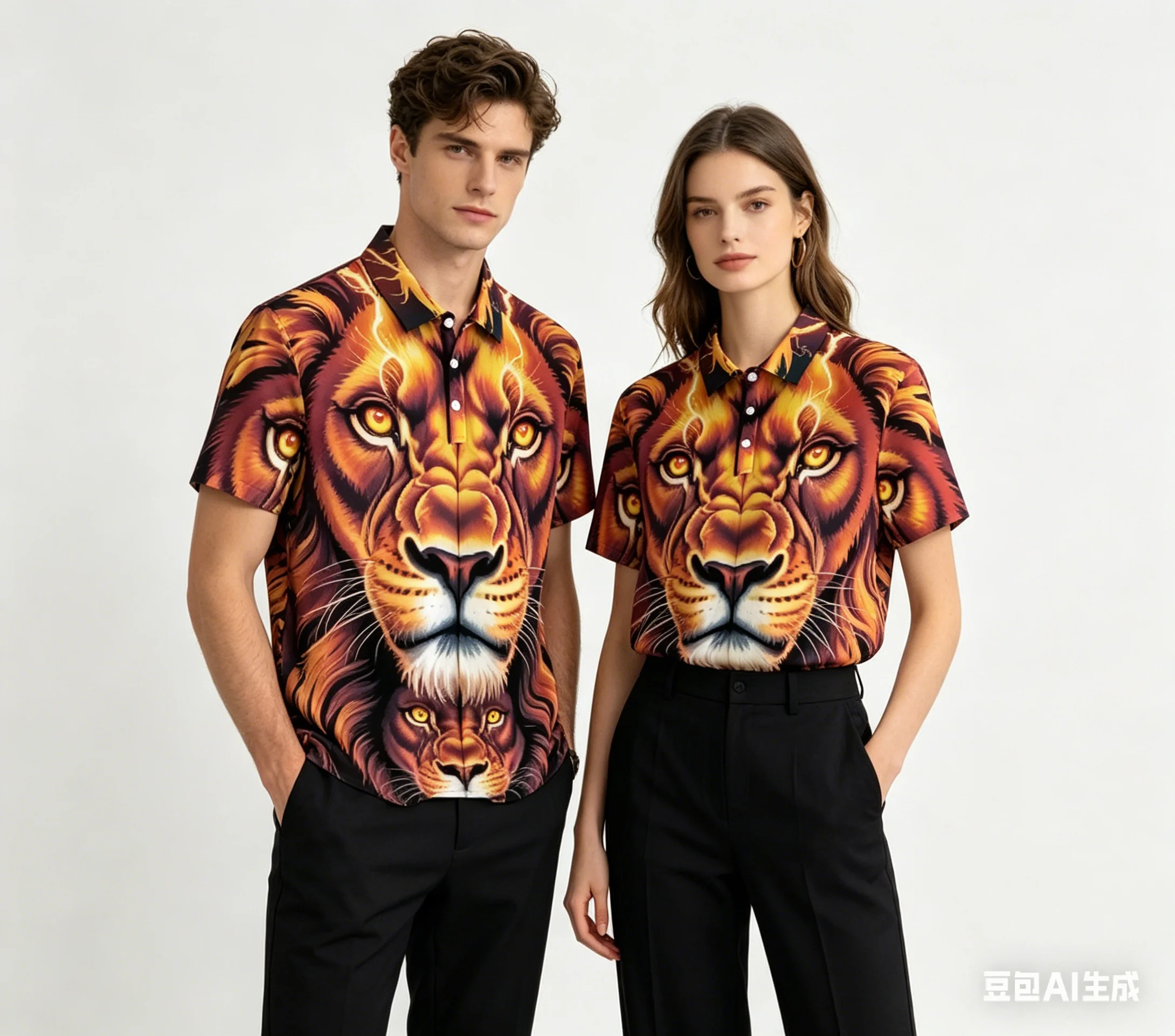 Men's Fashion Casual Polo Shirt 3D Fierce Lion Lightning Print Short Sleeve Animal Graphic Top Men Shirts Clothing