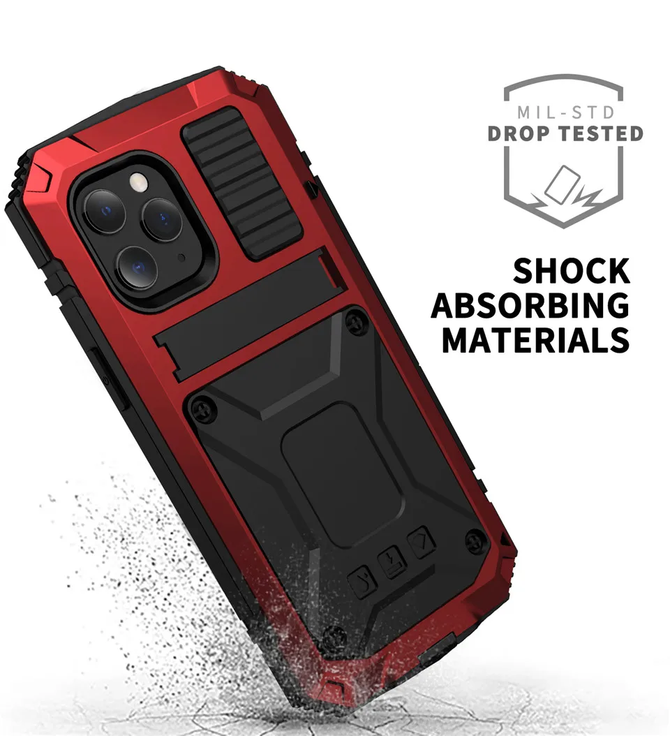 Full-Body Rugged Armor Shockproof Protective Case for iPhone 14 Plus 13 12 Pro Max 15 15pro Kickstand Aluminum Metal Glass Cover