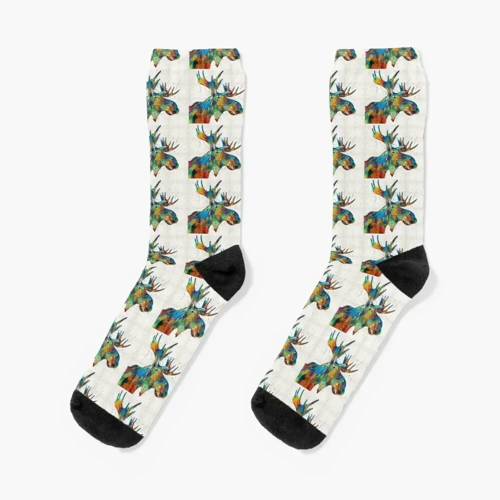 

Colorful Moose Art - Confetti - By Sharon Cummings Socks men cotton high quality fashionable summer gym Socks Women Men's