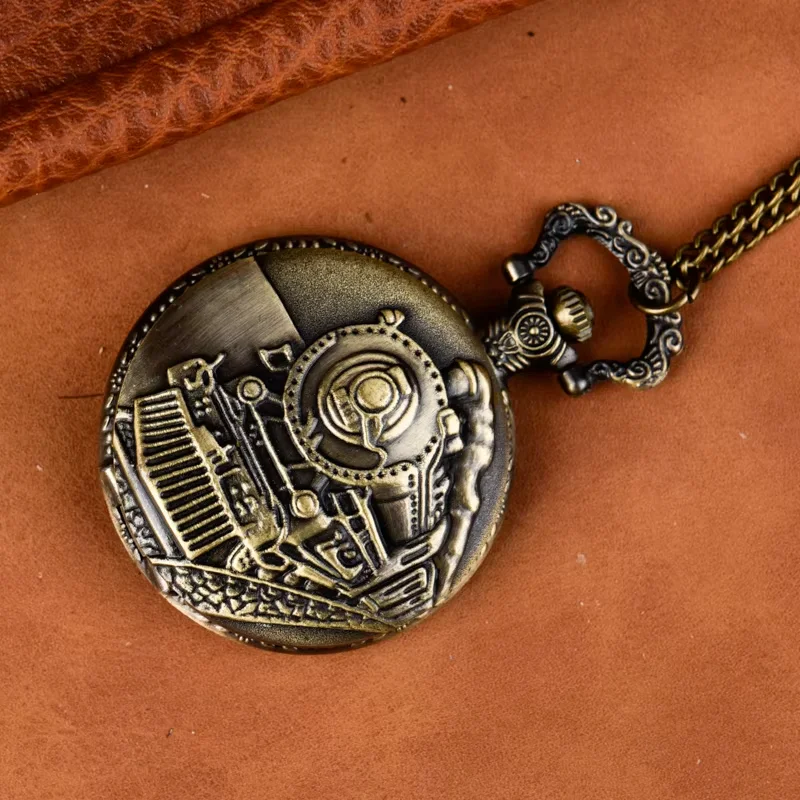 Large bronze locomotive quartz pocket watch Sweater chain Nostalgic pocket watch clamshell alloy watch