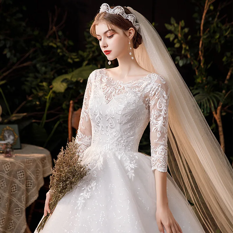 Wedding Dress 2024 New Style Super Immortal Bride Retro Hepburn French Simple Wedding Dress.(028)