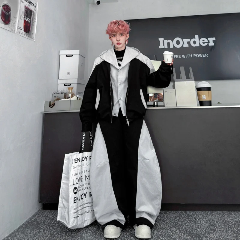 

Весенний мужской модный комплект 2026: куртка с капюшоном и широкие брюки в стиле колор-блок. Повседневный, стильный, брендовый. Бесплатная доставка.