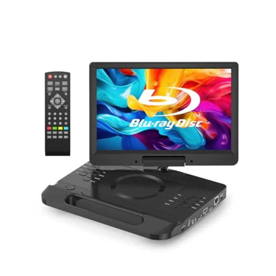 

Портативный проигрыватель Blu-Ray 13,3 дюйма с поворотным экраном 12 дюймов 1080P Full HD, проигрыватель Blu-ray/DVD с выходом HDMI и входом AV, время работы 4-5 часов, перезаряжаемый.