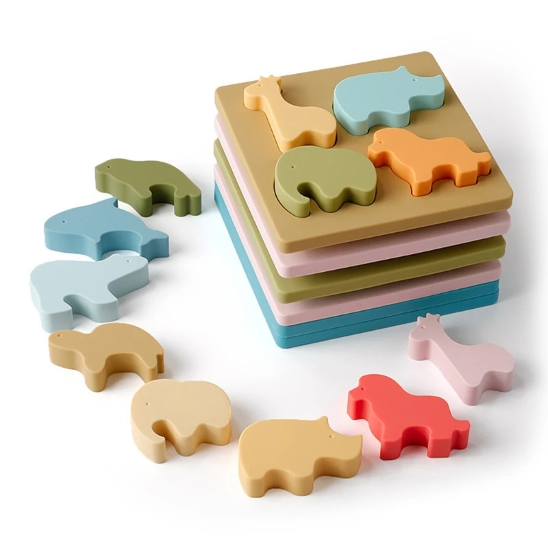 Baby Soft Nesting Sorting Toy Silicone Animal Block Matching Game