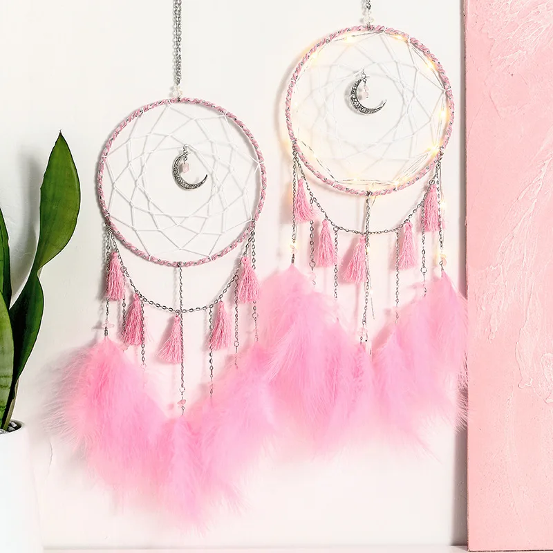 LED Lamp Flying Wind Chimes Lighting Dream Catcher Handmade Gifts Dreamcatcher Feather Pendant Romantic Creative Wall Hanging