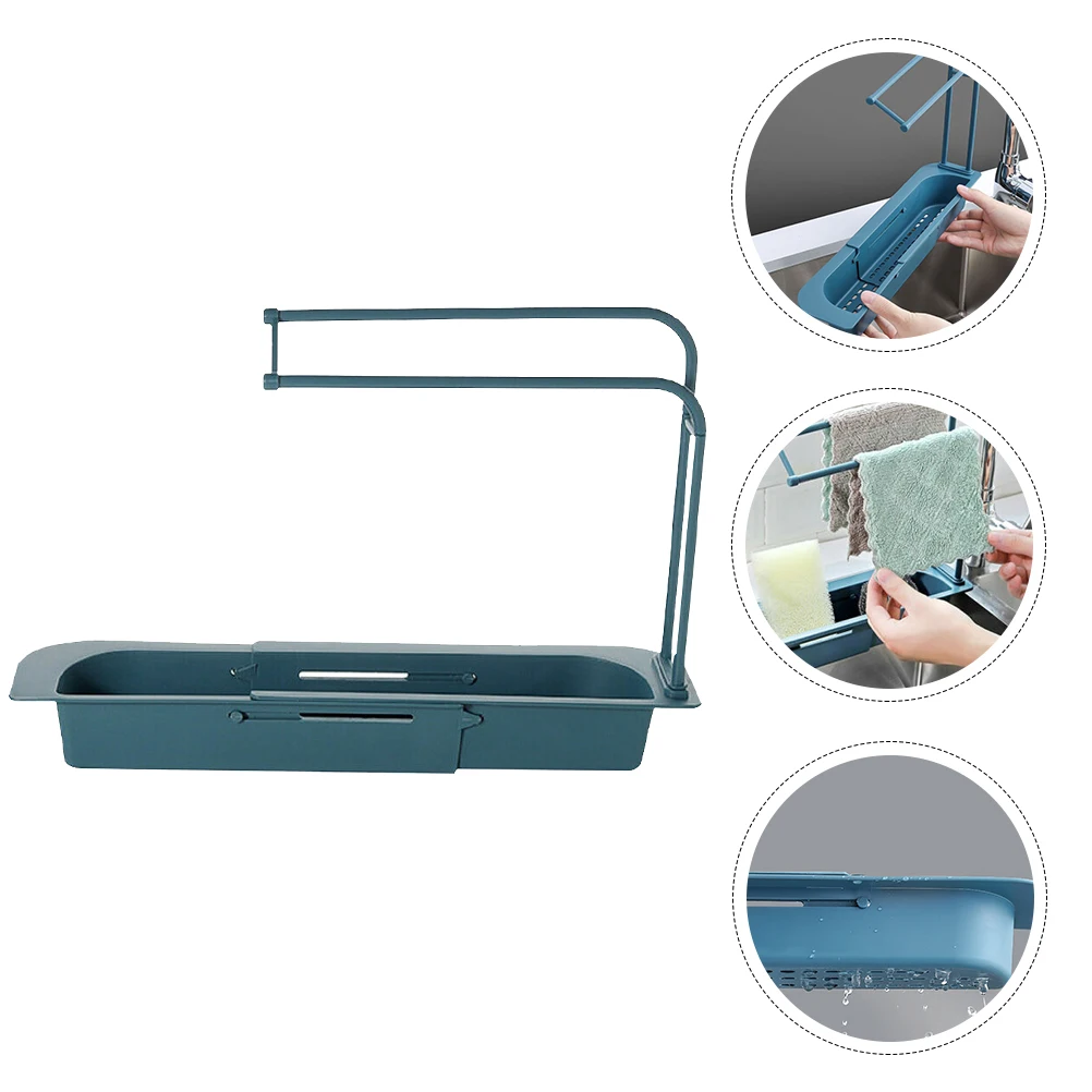 

1pc Telescopic Sink Rack Premium Expandable Storage Rack Kitchen Sponge Soap Holder Contemporary Design Convenient For