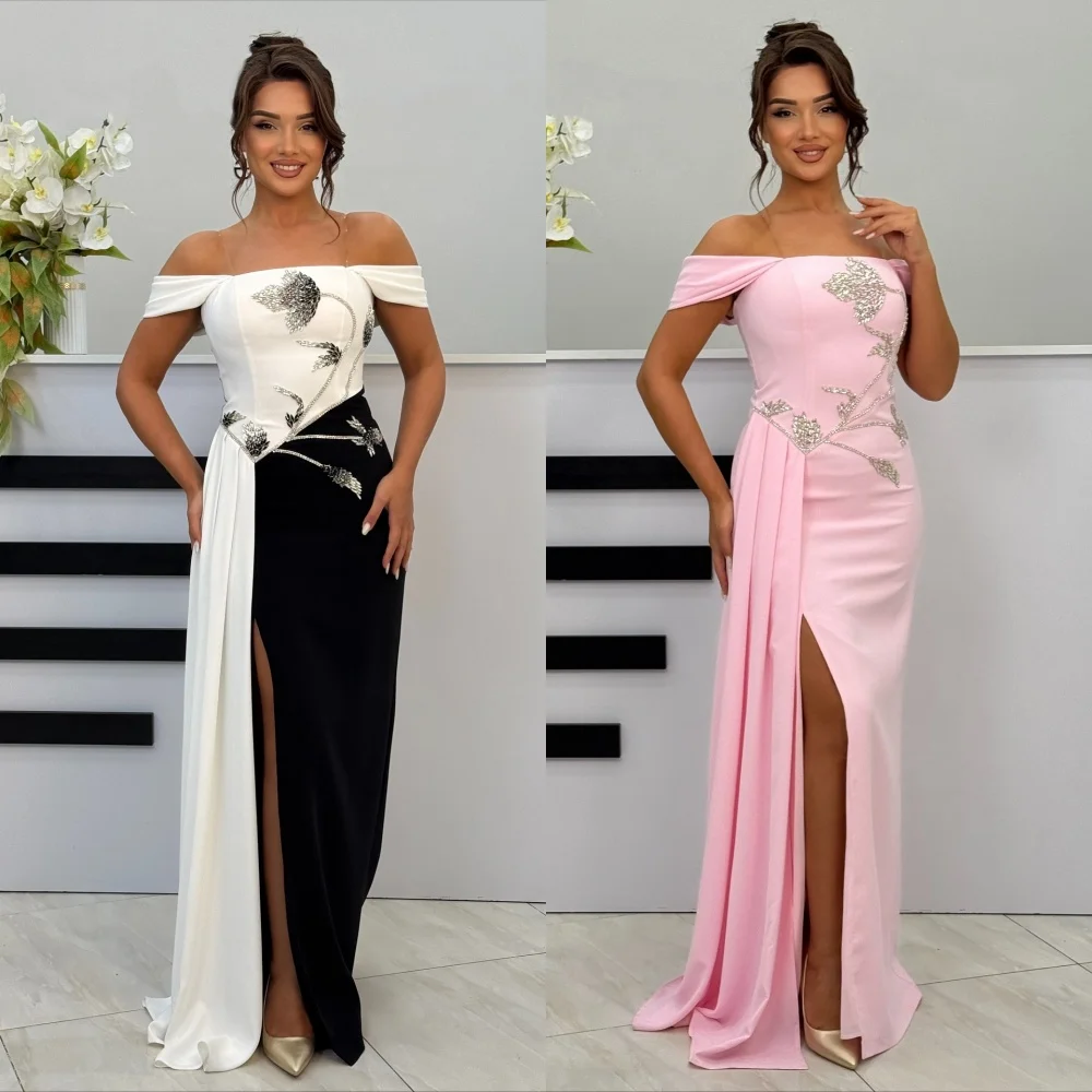 

Customized Jersey Rhinestone Glitter Luxury Evening Off-the-shoulder Long Dresses Bespoke Occasion Exquisite Party Sexy