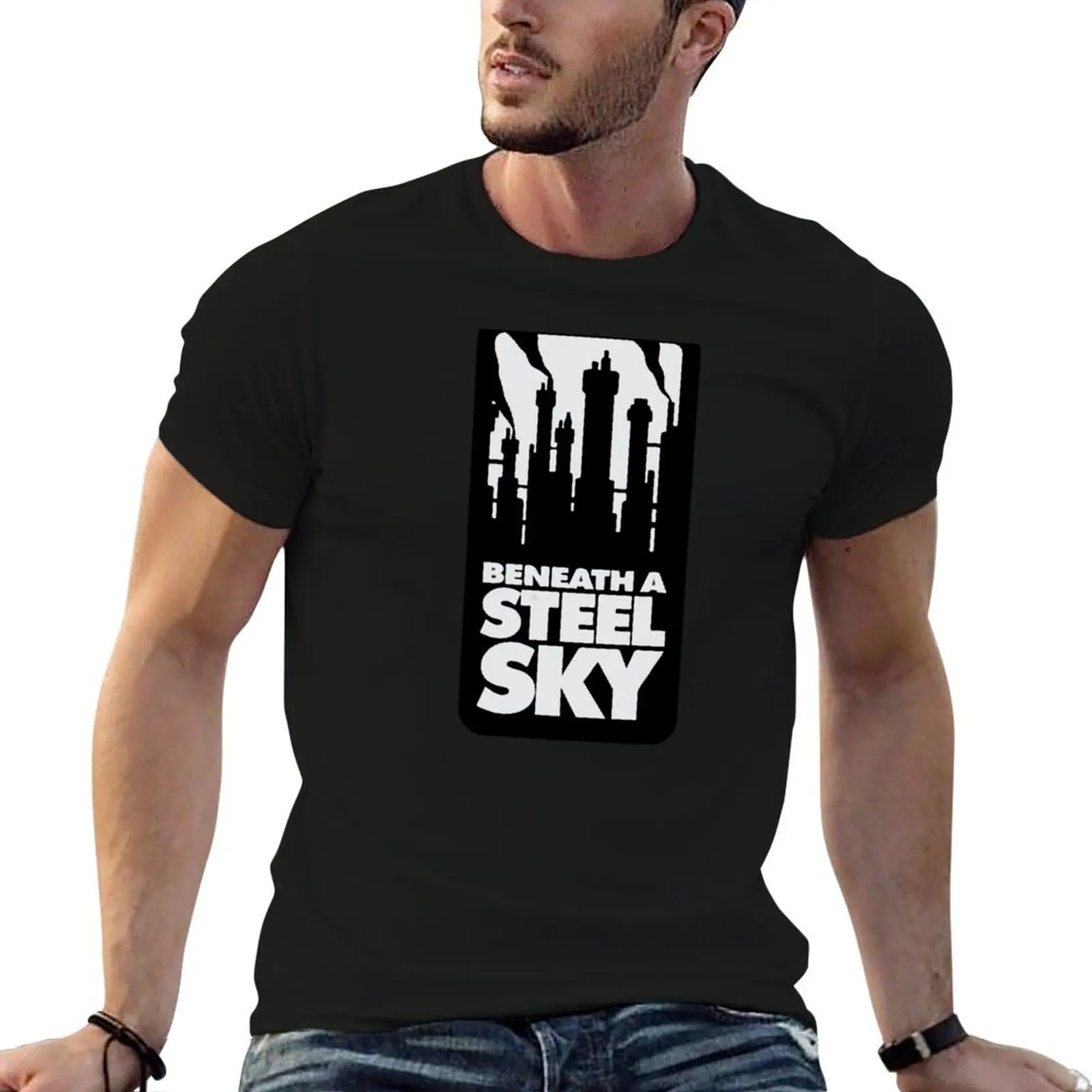 

Beneath A Steel Sky PC Game 1994 Logo Point and Click T-Shirt man tshirt cotton t shirt man T-Shirt