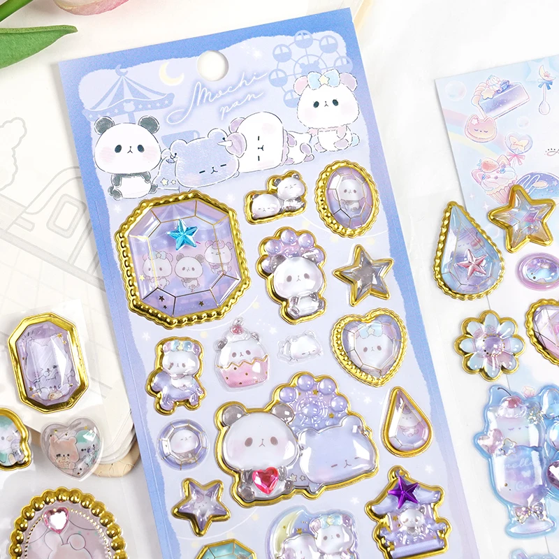 1 pc Cartoon Dream Relief Gemstone PVC Stickers Scrapbooking Diy Journaling Sticker Aesthetic Sticker Cute Stationery Gift