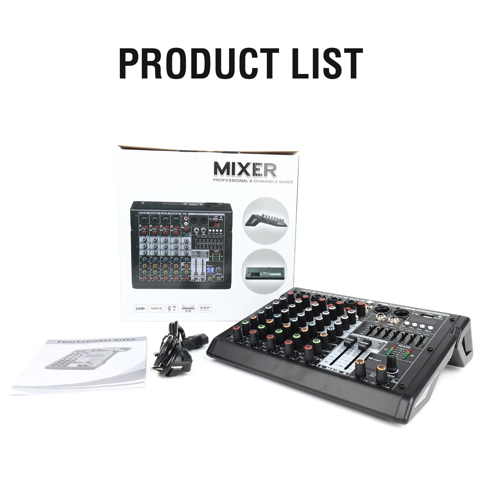Gooermi TDS 4/6/8 Channel Audio Mixer USB Bluetooth Sound Console 48V Phantom Power DSP 99 Effects for Live Streaming Recording - view 5