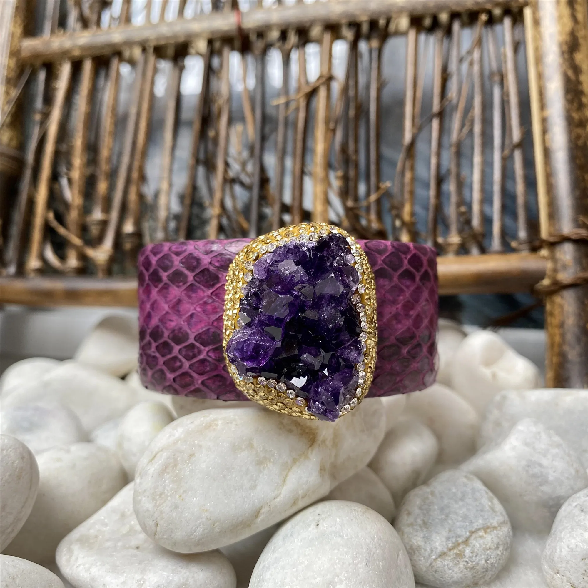 European and American style natural irregular amethyst inlaid rhinestone bracelet ladies personality trend jewelry