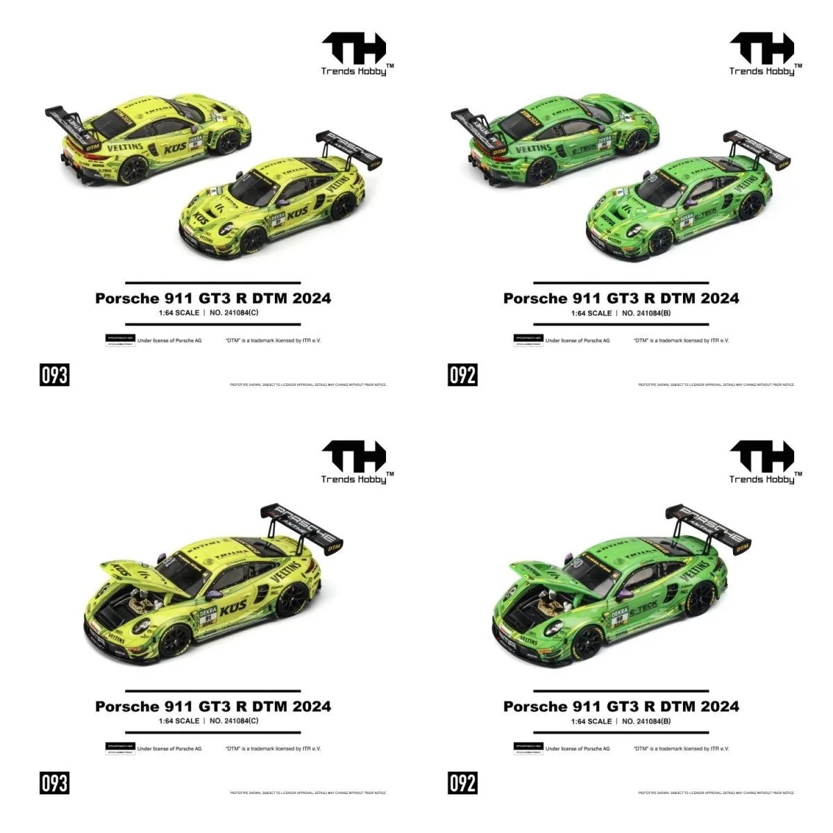 TrendsHobby 1:64 Porsche 911 GT3 R DTM 2024 Grello Painting Thomas Preining Alloy Die Cast Car Model Collection Gift