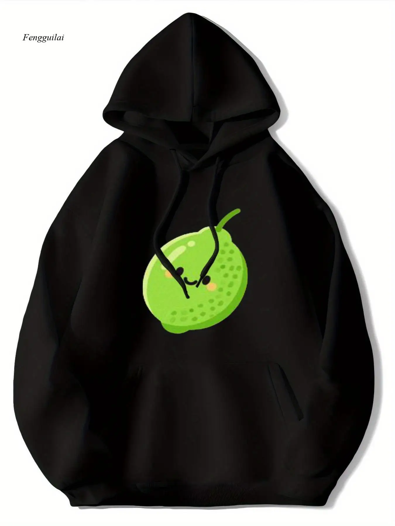 

Толстовка с милым лаймовым рисунком — черная с зеленым лаймовым принтом, пуловер большого размера, интерьер на мягкой флисовой подкладке