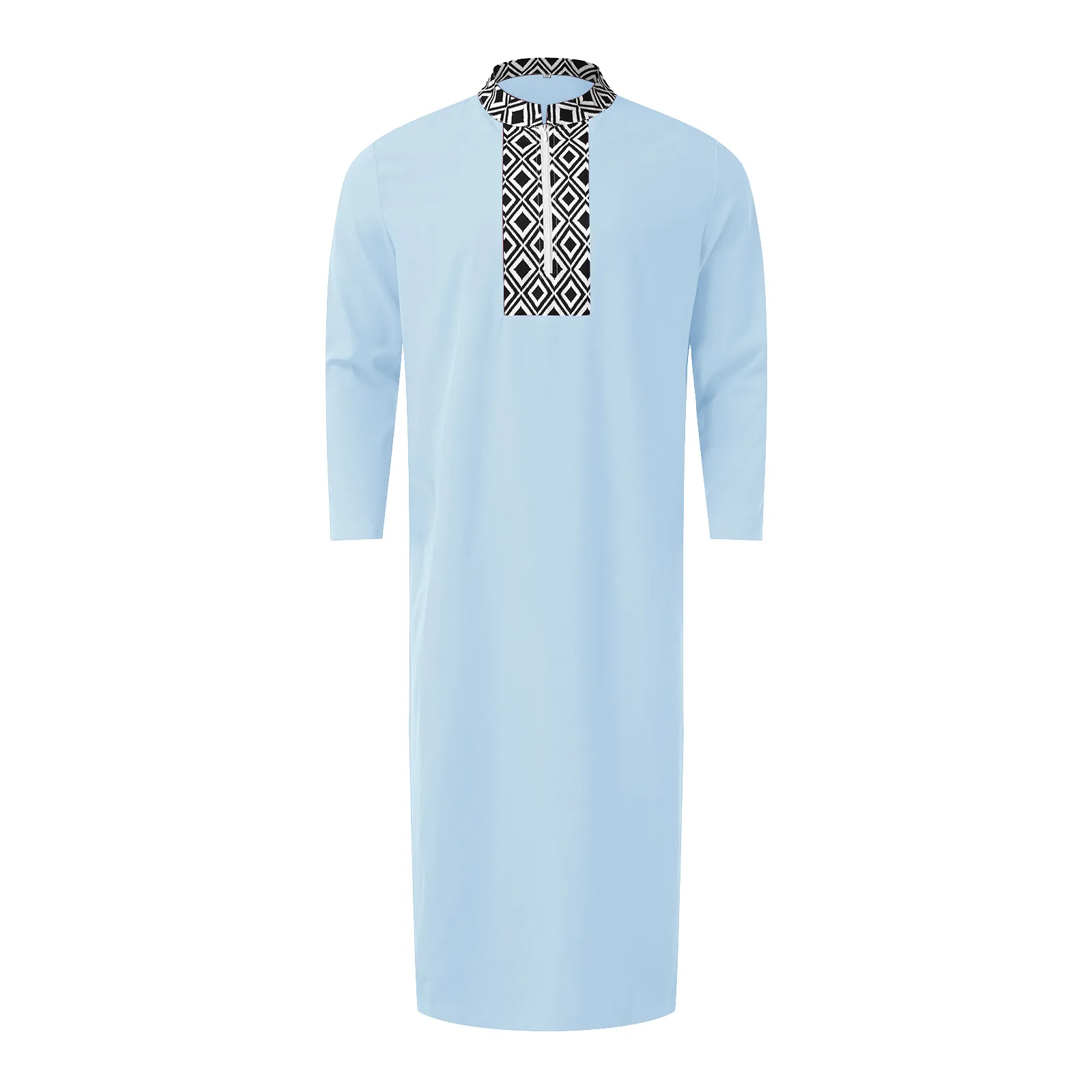 Patchwork Mens Jubba Thobe Muslim Arabia Zipper Long Sleeve Pocket Loose Prayer Robe Middle Eastern Musulmane Malaysia Kaftan